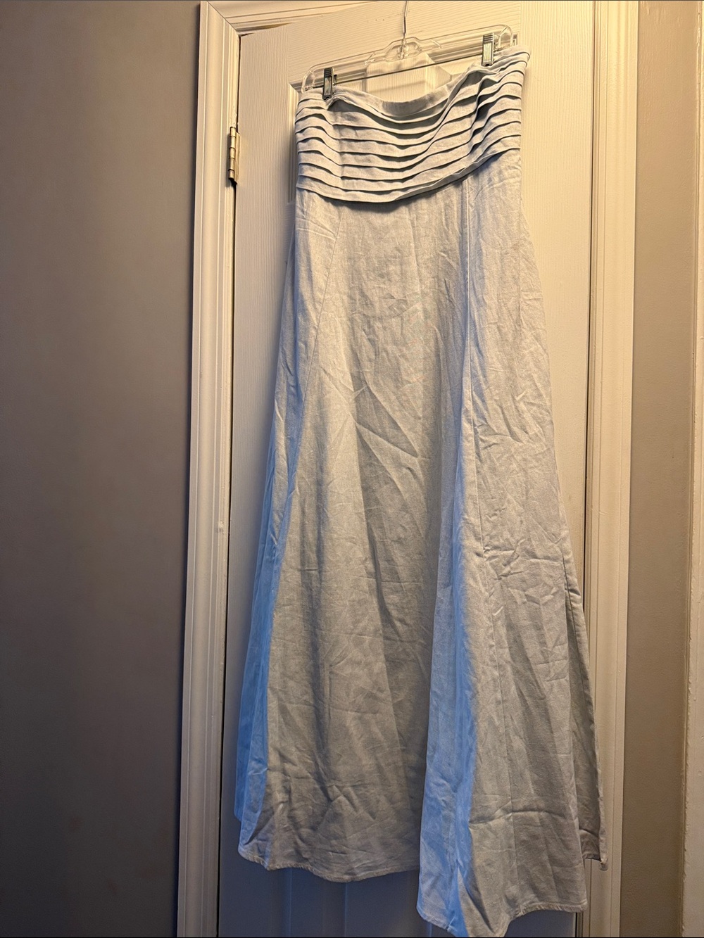 Caroline Constas Women’s Pleated Bodice Linen Maxi Dress with Pockets Size Large